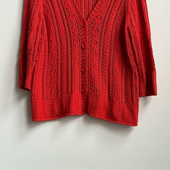 Talbots Open Stitch V-Neck Button Down Pima Cotton Cable Knit Cardigan pointelle - Picture 6 of 11